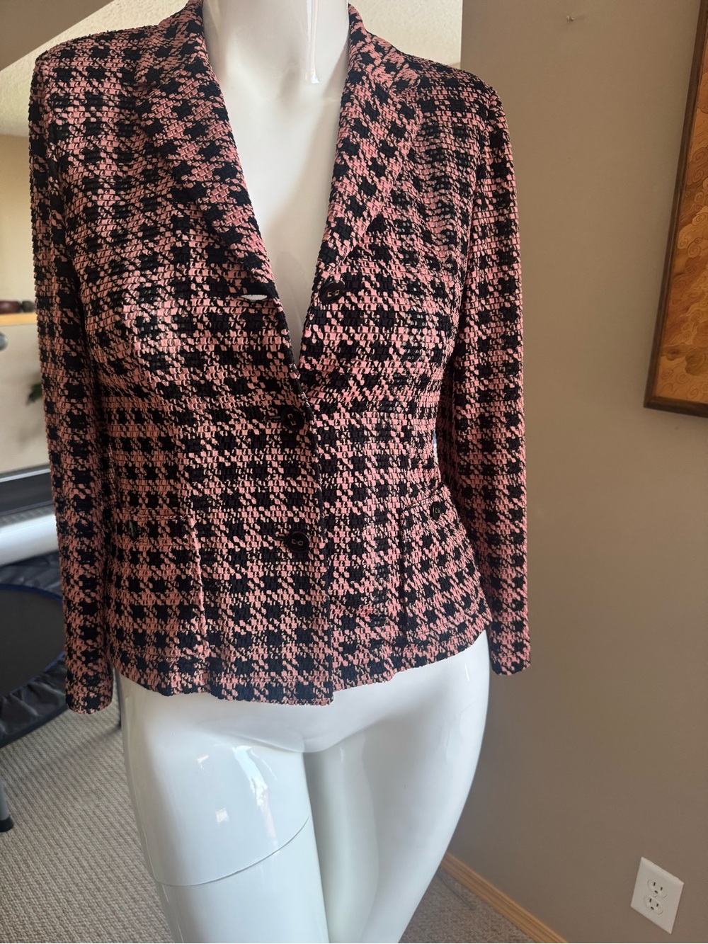 Tailored Pink & Black Houndstooth Blazer